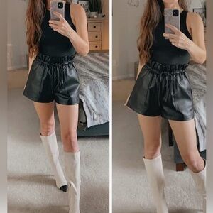 QIANXIZHAN Women's Leather Shorts, Faux High Waisted Wide Leg